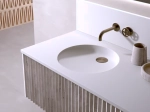 Plan vasque lavabo rond, sur mesure, Largeur 61 à 200 cm x Profondeur 46 à 80 cm, résine composite de haute qualité, Finition lisse blanc BRILLANT laqué ou mate, Livraison Offerte.